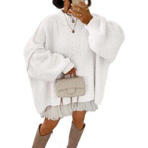 Womens Fuzzy Knit Oversized Sweater Batwing Long Sleeve Casual Top